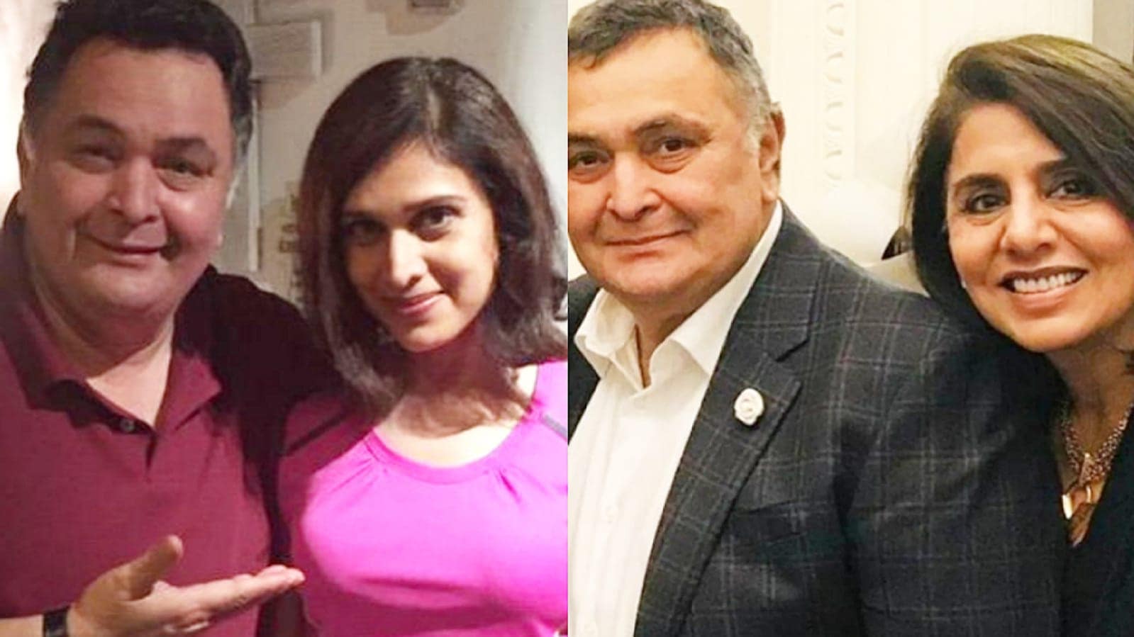 Meenakshi Sheshadri with Rishi Kapoor during her India visit a few years before the actor's death (left); Rishi and Neetu Kapoor. Meenakshi Sheshadri with Rishi Kapoor during her India visit a few years before the actor's death (left); Rishi and Neetu Kapoor.