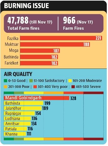 Amritsar recorded just a single fire event, and 11 other districts also registered cases of farm fires. (HT)