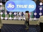 Visitors at the Reliance Jio Infocomm Ltd. booth at India Mobile Congress 2022 exhibition in New Delhi. (Bloomberg) Visitors at the Reliance Jio Infocomm Ltd. booth at India Mobile Congress 2022 exhibition in New Delhi. (Bloomberg)