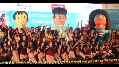 Children at the month-long climate change campaign (HT Photo) Children at the month-long climate change campaign (HT Photo)