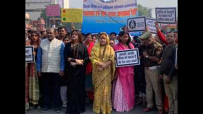 Traffic awareness rally being taken out in Prayagraj on Friday. (HT Photo)