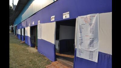 A polling centre in Patna on Friday. (Santosh Kumar/HT Photo)