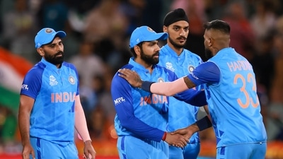 India's Rohit Sharma shakes hands with teammate India's Hardik Pandya (AP) India's Rohit Sharma shakes hands with teammate India's Hardik Pandya (AP)