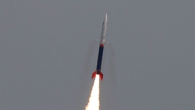 The half-tonne Vikram-S rocket launched before midday and travelled in an arc. (AFP) The half-tonne Vikram-S rocket launched before midday and travelled in an arc. (AFP)