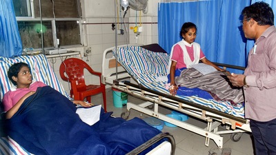 Hyderabad: Students receive treatment at a hospital as they fell sick after alleged gas leak in the science lab of Kasturba Gandhi College, in Secunderabad. (PTI) Hyderabad: Students receive treatment at a hospital as they fell sick after alleged gas leak in the science lab of Kasturba Gandhi College, in Secunderabad. (PTI)