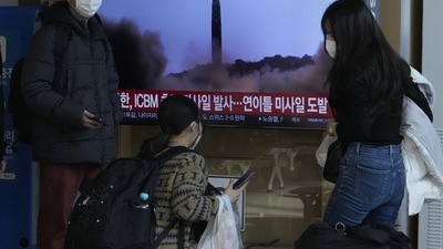 North Korea Missile: A TV screen shows a file image of North Korea's missile launch. (AP) North Korea Missile: A TV screen shows a file image of North Korea's missile launch. (AP)