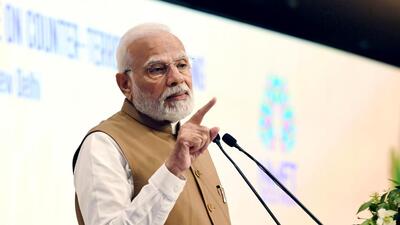 Prime Minister Narendra Modi delivering the inaugural address at the third No Money for Terror conference. (ANI) Prime Minister Narendra Modi delivering the inaugural address at the third No Money for Terror conference. (ANI)