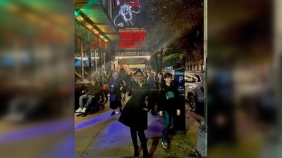 Mrunal Thakur expressed her excitement as she poses outside the Al Hirschfeld Theatre in New York. (Instagram/@mrunalthakur) Mrunal Thakur expressed her excitement as she poses outside the Al Hirschfeld Theatre in New York. (Instagram/@mrunalthakur)