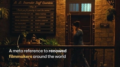 A still from Monica O My Darling featuring the names of filmmakers in a scene featuring Zayn Marie Khan's Shalu. A still from Monica O My Darling featuring the names of filmmakers in a scene featuring Zayn Marie Khan's Shalu.