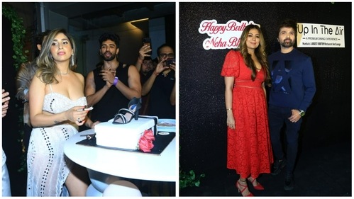 Neha Bhasin and Himesh Reshammiya at her birthday bash. Neha Bhasin and Himesh Reshammiya at her birthday bash.