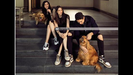 (Left to right) Niharika, Nayana and Aamer Bijli with their dogs, Rey and Jojo (Shivamm Paathak) (Left to right) Niharika, Nayana and Aamer Bijli with their dogs, Rey and Jojo (Shivamm Paathak)