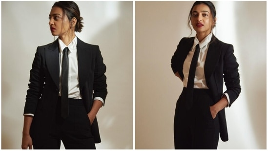 Radhika Apte, one of the most versatile actors in the Bollywood and indie film industry, recently gave major boss lady vibes in a black chic pantsuit.(Instagram/@radhikaofficial)