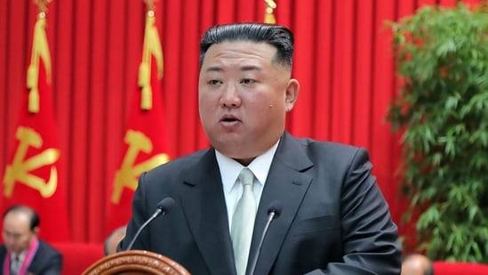 In this photo provided by the North Korean government, North Korean leader Kim Jong Un gives a lecture at the Central Cadres Training School in North Korea on October 17, 2022.(AP)