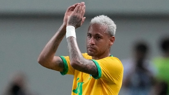 Brazil's Neymar reacts during a friendly soccer match between South Korea and Brazil at Seoul World Cup Stadium in Seoul, Thursday, June 2, 2022. (AP Photo/Lee Jin-man)(AP)