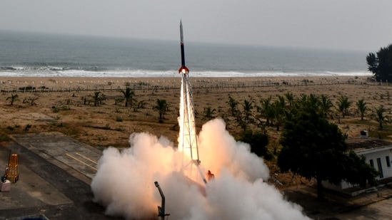 Vikram-S lifts off from the Satish Dhawan Space Centre in Sriharikota.(AFP)