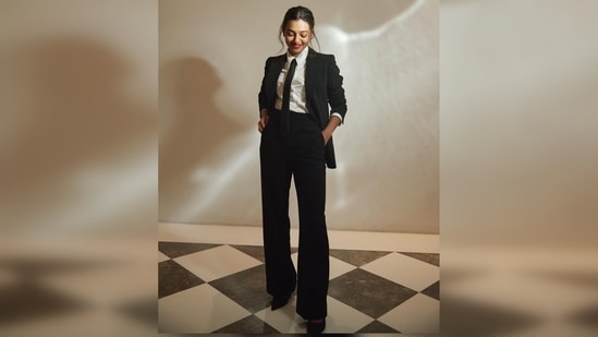 With her hand inside her pocket and a smile on her face, Radhika Apte struck a stunning pose for the camera.(Instagram/@radhikaofficial)