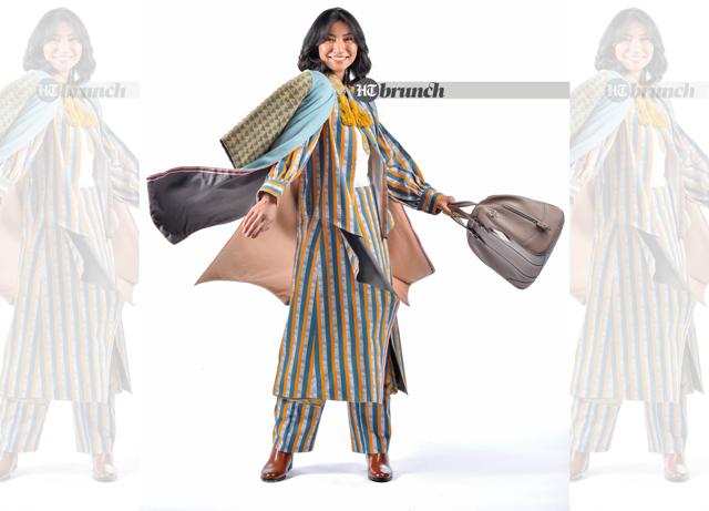 Combining faux leather or fur with ethnic prints can be a fun approach to layering; Jacket, shirt, skirt & pants by All To Defy; Boots by Rosso Brunello; Bag by Da Milano (Raj K Raj)