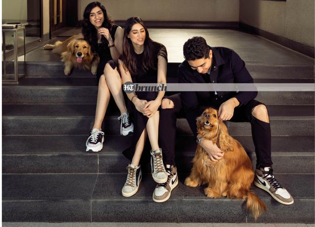 (Left to right) Niharika, Nayana and Aamer Bijli with their dogs, Rey and Jojo (Shivamm Paathak) (Left to right) Niharika, Nayana and Aamer Bijli with their dogs, Rey and Jojo (Shivamm Paathak)