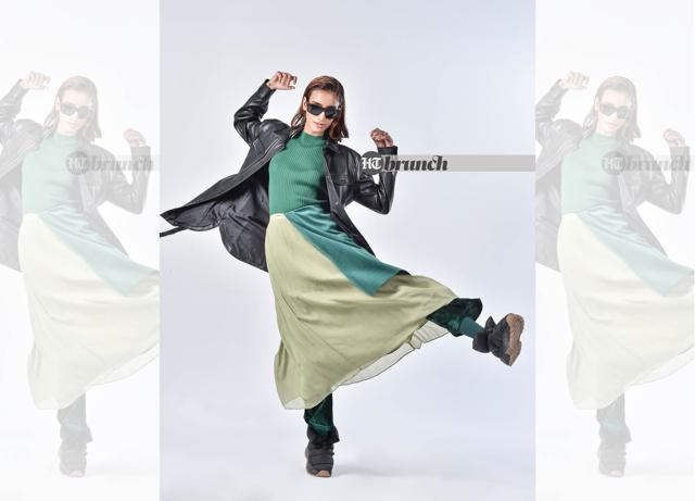 Colours should be contrasting if you are tall, or tone-on-tone if you are short; Turtleneck by Uniqlo; Skirt and jacket by Marks & Spencer; Trousers by House of Fett; Stockings by Theatre; Sneakers by H&M; Sunglasses by Ray Ban (Raj K Raj)
