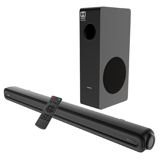 This multi connectivity, Dolby audio 3D soundbar will create a multiplex theatre feel with clarity, sound separation, equalizer, and a woofer with rich bass. (SBW08 Dolby soundbar by Blaupunkt) This multi connectivity, Dolby audio 3D soundbar will create a multiplex theatre feel with clarity, sound separation, equalizer, and a woofer with rich bass. (SBW08 Dolby soundbar by Blaupunkt)