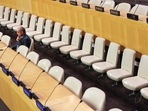 An attendee awaits the commencement of a UN Security Council Arria-formula meeting.