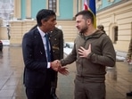 Ukraine's President Volodymyr Zelensky shakes hands with British Prime Minister Rishi Sunak during his welcome, as Russia's attack on Ukraine continues, in Kyiv, Ukraine November 19, 2022. (Ukrainian Presidential Press Service/Handout via REUTERS)