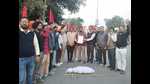 The teachers had earlier protested at the District education officer (DEO) in Sangrur on November 3, seeking permission for extracurricular activities. (HT photo) The teachers had earlier protested at the District education officer (DEO) in Sangrur on November 3, seeking permission for extracurricular activities. (HT photo)