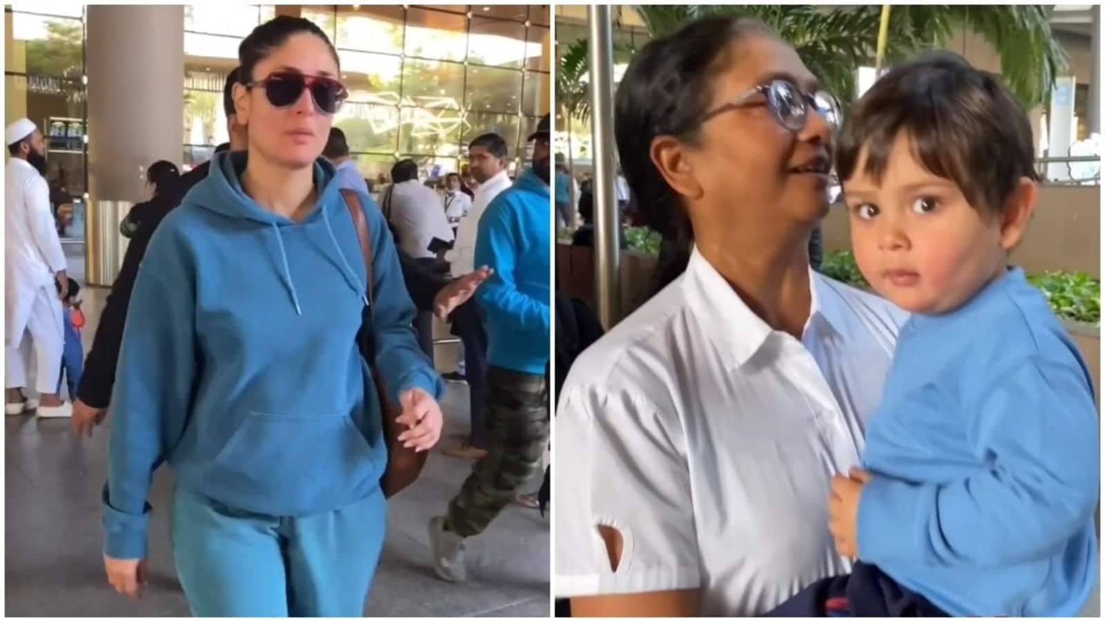 Kareena Kapoor and son Jehangir Ali Khan twin at airport as they return from London, actor rocks classy winter outfit. Watch | Fashion Trends