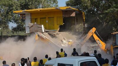 The estate office of the Chandigarh administration conducted a special demolition drive in Raipur Kalan on Saturday and demolished around 30 slums and four godowns constructed illegally on agricultural land. (Sant Arora/ HT)