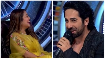 Ayushmann Khurrana and Neha Kakkar on Indian Idol. Ayushmann Khurrana and Neha Kakkar on Indian Idol.
