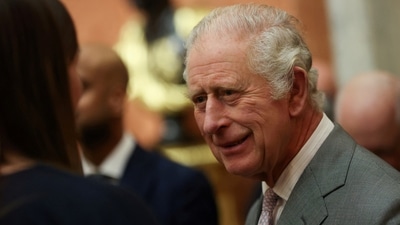 King Charles: Britain's King Charles III is seen speaking to guests during a reception. (Reuters)
