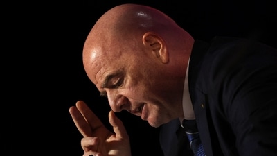 Gianni Infantino during a press conference. (REUTERS)