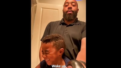 This dad has a hilarious way of waking up his son. (Instagram/@Majically) This dad has a hilarious way of waking up his son. (Instagram/@Majically)