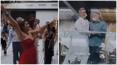 Ira Khan cheers for father Aamir Khan and uncle Mansoor Khan as they dance to Papa Kahte Hain at her engagement bash. Ira Khan cheers for father Aamir Khan and uncle Mansoor Khan as they dance to Papa Kahte Hain at her engagement bash.