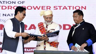 Prime Minister Narendra Modi at the inauguration of Arunachal Pradesh’s first greenfield airport, Donyi Polo Airport, in Itanagar on Saturday. (ANI/ PIB) Prime Minister Narendra Modi at the inauguration of Arunachal Pradesh’s first greenfield airport, Donyi Polo Airport, in Itanagar on Saturday. (ANI/ PIB)