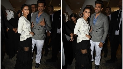Tejasswi Prakash and boyfriend Karan Kundrra attend an event in Dubai. (HT Photo/Varinder Chawla) Tejasswi Prakash and boyfriend Karan Kundrra attend an event in Dubai. (HT Photo/Varinder Chawla)