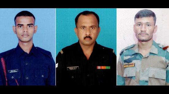 Indian Army's Gunner Souvik Hazra, Lance Naik Mukesh Kumar, Naik Gaikwad Manoj Laxman Rao, lost their lives in the line of duty when they came under an avalanche near the LoC at Machhal Sector, in Kupwara. (ANI)