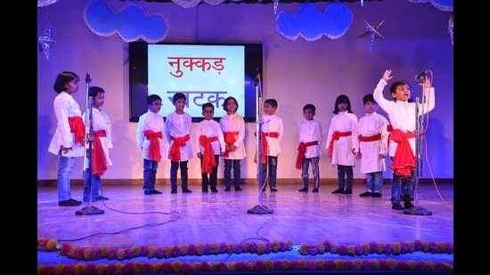 Students performing during the annual function in Prayagraj (HT Photo)