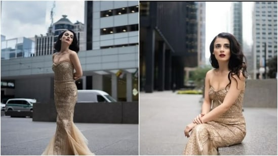 Radhika Madan asistió anteriormente al Festival Internacional de Cine de Toronto con un vestido dorado sin tirantes que abrazaba la figura.  (Instagram/@radhikamadan)