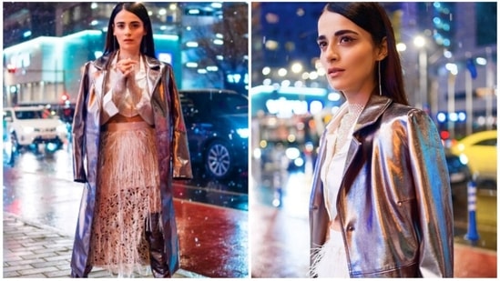 Radhika Madan recently attended her third International Film Festival, Tallin Black Nights Film Festival in Estonia, Europe where her film Sanaa was screened. For the occasion, the actor upped her glam quotient and went all metallic.(Instagram/@radhikamadan)