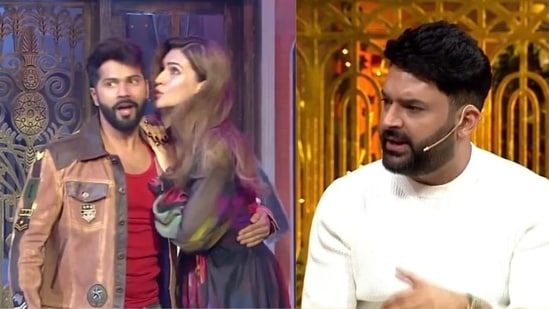 Kriti Kisses Varun As They Dance On The Kapil Sharma Show Kapil Reacts Watch Hindustan Times
