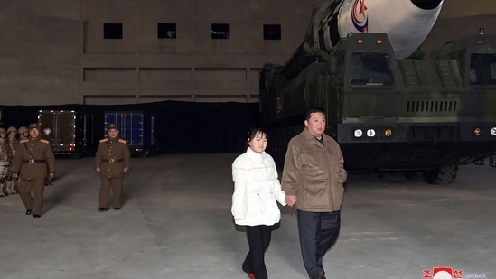 North Korea Missile: North Korean leader Kim Jong Un and his daughter inspects an intercontinental ballistic missile.(AFP)