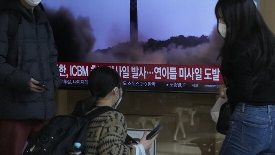 North Korea Missile: A TV screen shows a file image of North Korea's missile launch.(AP)