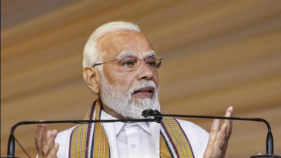 Prime Minister Narendra Modi during the inauguration of the Kashi-Tamil Sangamam in Varanasi on Saturday. (PTI PHOTO)