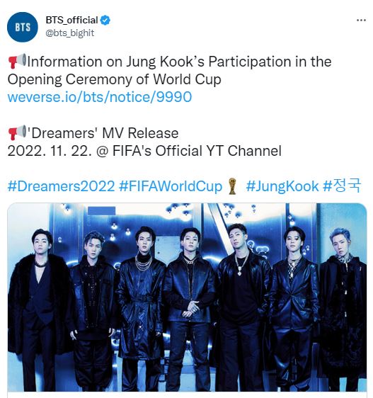 BTS will be releasing a song for the 2022 World Cup in Qatar