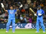 India's Suryakumar Yadav, left, celebrates his century(AP) India's Suryakumar Yadav, left, celebrates his century(AP)