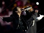 South Korean singer Jungkoo and Qatari singer Fahad Al Kubaisi perform during the opening ceremony of the 2022 FIFA World Cup at the Al Bayt Stadium in Al Khor , Qatar, Sunday. (AP Photo/Manu Fernandez)(AP) South Korean singer Jungkoo and Qatari singer Fahad Al Kubaisi perform during the opening ceremony of the 2022 FIFA World Cup at the Al Bayt Stadium in Al Khor , Qatar, Sunday. (AP Photo/Manu Fernandez)(AP)