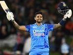 India's Suryakumar Yadav celebrates after scoring a century during the T20 cricket international between India and New Zealand at Bay Oval India's Suryakumar Yadav celebrates after scoring a century during the T20 cricket international between India and New Zealand at Bay Oval