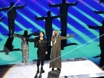 Singer Jung Kook and Fahad Al Kubaisi perform during the opening ceremony.(REUTERS)