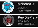 The number of YouTube subscribers of MrBeast and PewDiePie. The number of YouTube subscribers of MrBeast and PewDiePie.